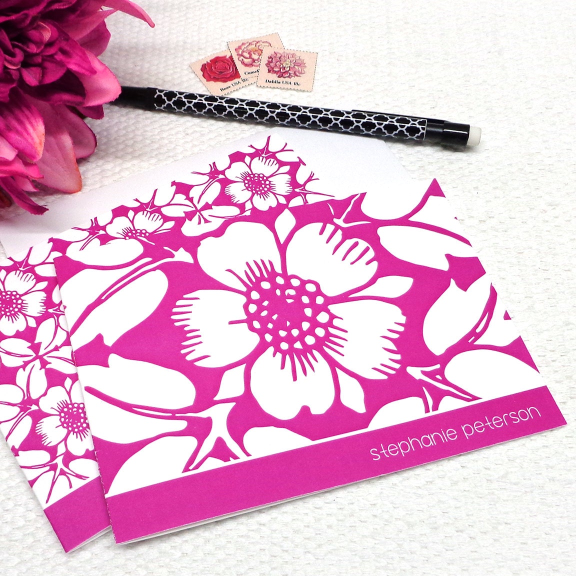 personalized note cards set - BIG flower LITTLE flower - set of 8 - personalized stationery - stationary cards - CHOOSE color