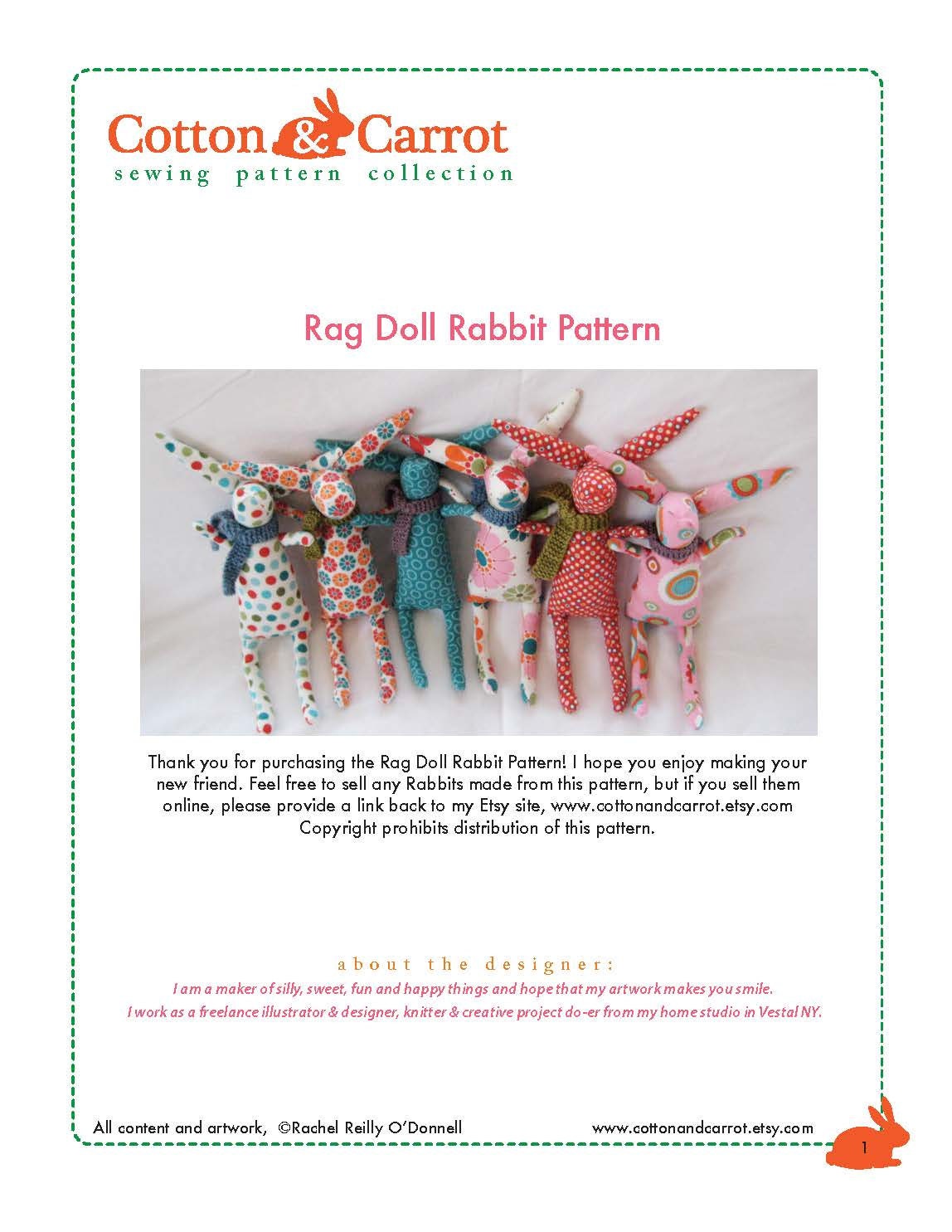 Rabbit PDF PATTERN, Bunny Rabbit Sewing Pattern