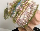 rustic, soft and warm handknit hat - woodland moss maiden