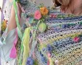 rustic handknit spring summer wool wrap shawl scarf from the enchanted forest -  floral fantasy faerie