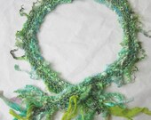 soft and rustic handknit scarf of curls - green forest friend