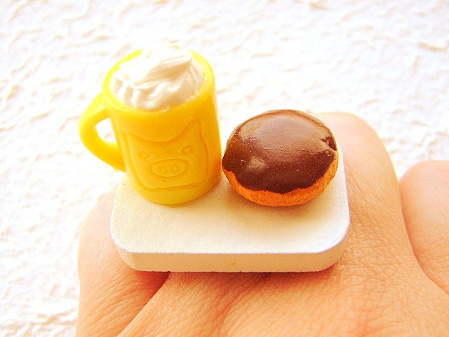 Food  Ring Hot Chocolate Donut Miniature Food Jewelry