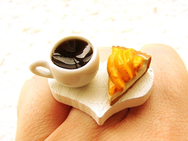 Food Ring  Coffee  Banana Pie  Miniature Food Jewelry