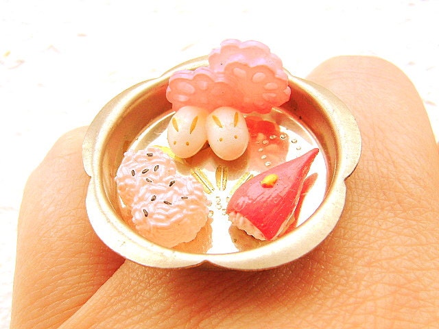 Japanese Food Ring Traditional Japanese Onigiri Sushi  Vintage  Miniature Food Jewelry