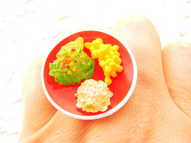 Kawaii Ring Salad Miniature Food Jewelry Gifts Under 10