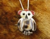 Pendant - Brooch - Sterling Silver - Zuni Owl Pendant - Multi Stone Bird Jewelry - Stone Inlay - Abalone Shell - Red Coral - Onyx