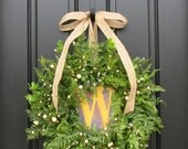 Spring Wreaths, Summer Wreaths, Boxwood, Fern and Burlap for Year Round, Berry Wreaths, Personalized Gifts, Monogrammed Gifts, Initial Decor