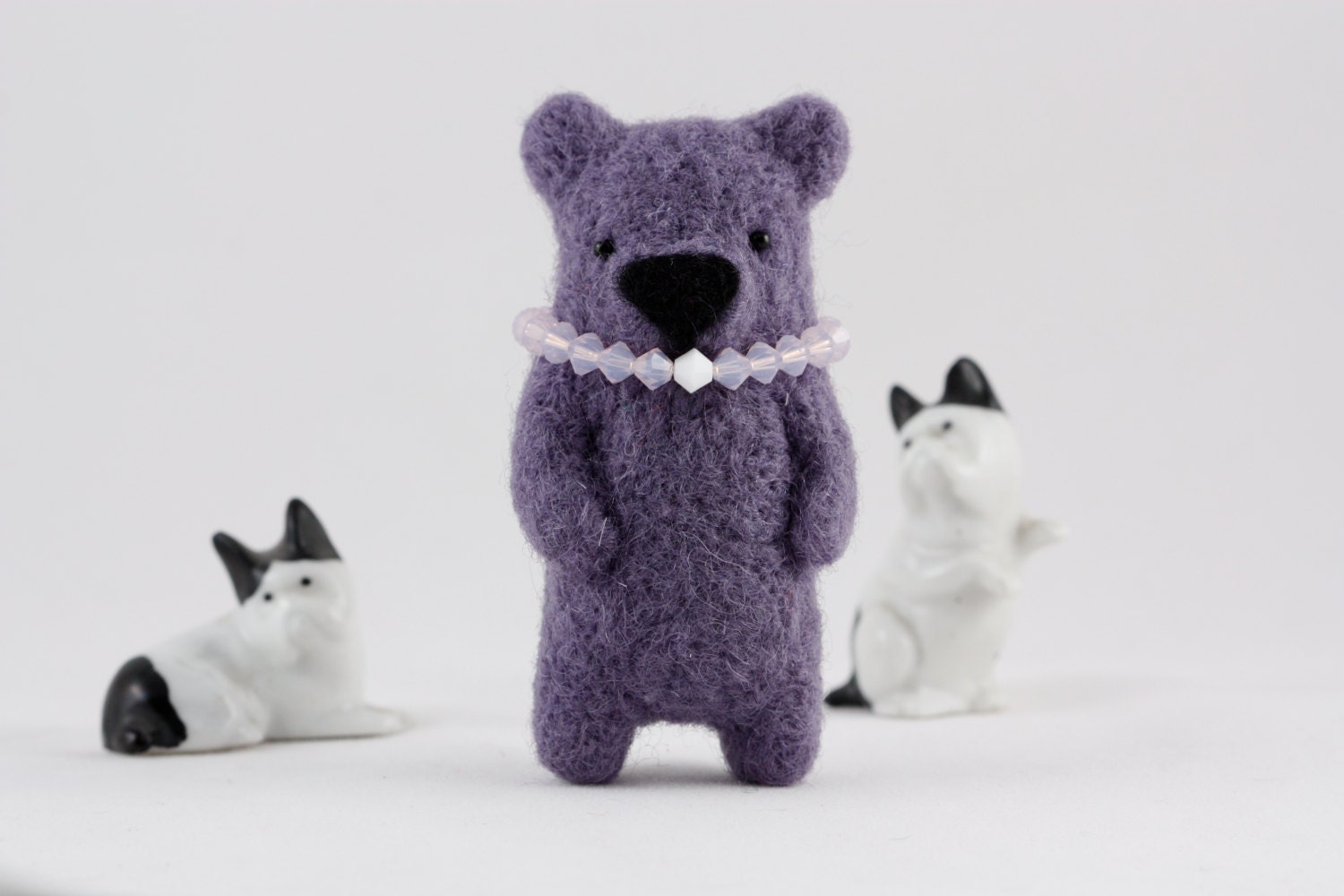 Felted lavender bear brooch