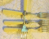 Vintage French Ivory Handle Forks Celluloid Handles 4 Forks