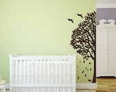 Big Tree Vinyl Wall Decal, Half Tree with Birds Graphic, Sticker, Wallpaper, Large Tree, Corner Tree,  item 30020