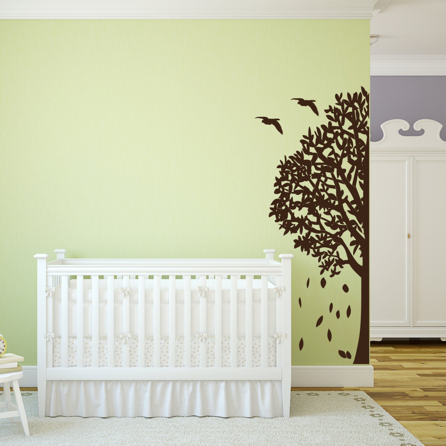 Big Tree Vinyl Wall Decal, Half Tree with Birds Graphic, Sticker, Wallpaper, Large Tree, Corner Tree,  item 30020