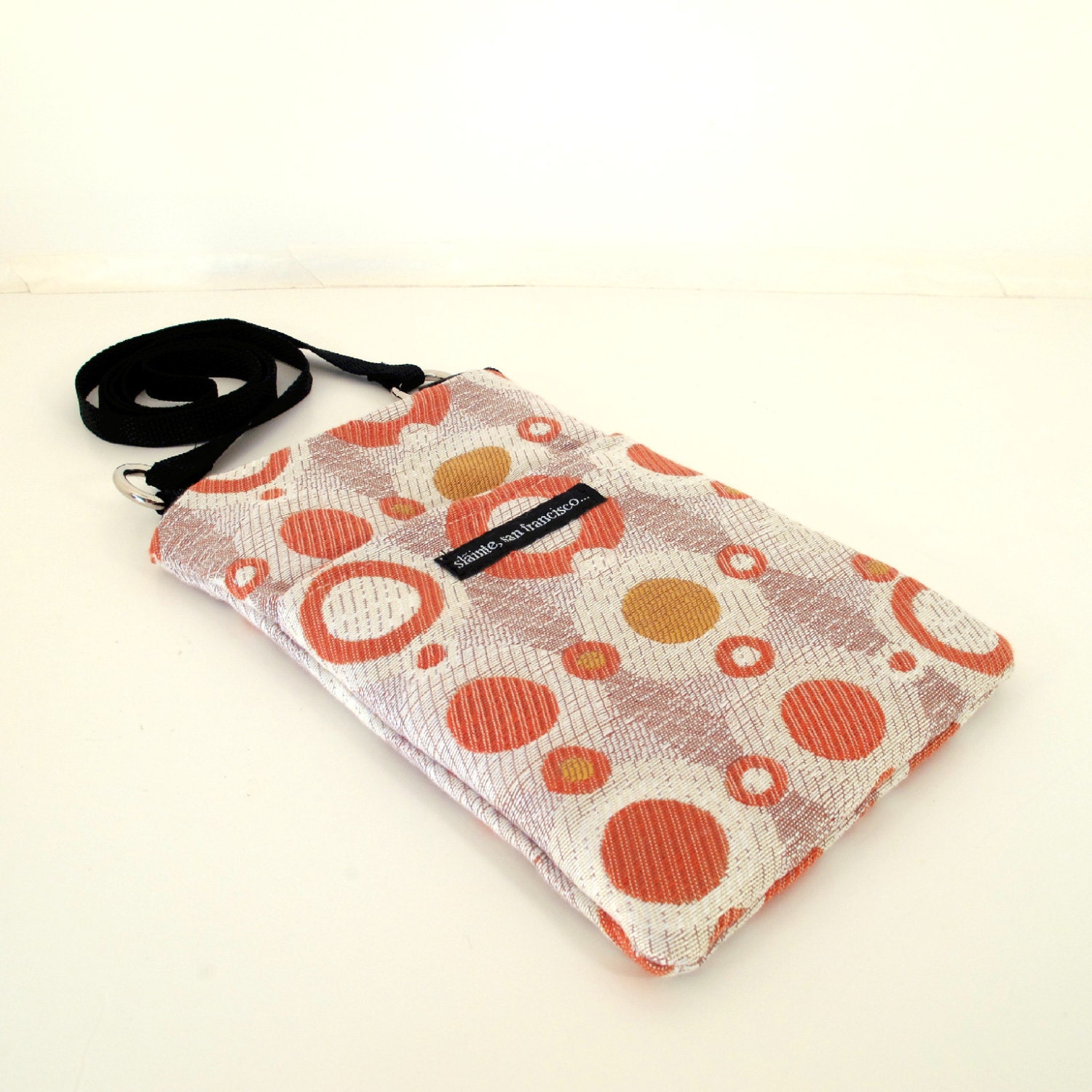 MINI HIP. Orange Yellow White retro circles bag. Small Travel Bag. Cruise Bag. Passport Bag. Insulin Bag. Epi pen Bag. Bag made in USA.