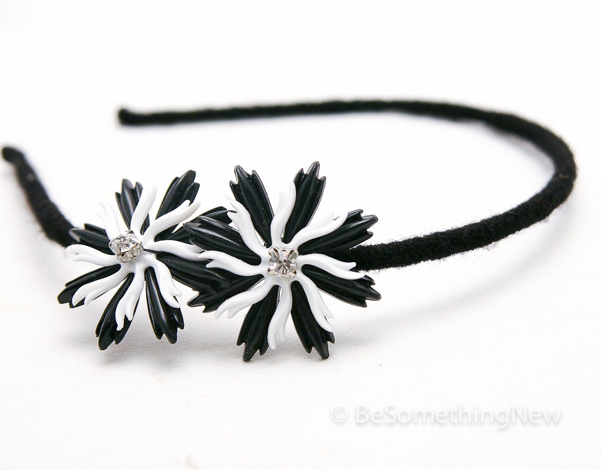 black and white vintage flower headband, women hair accessories