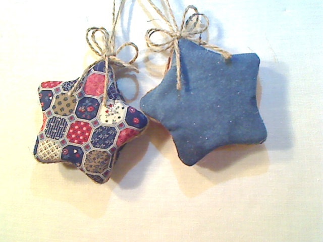 Navy and Red Fabric Americana Star Ornaments - Set of 2 - N0.1
