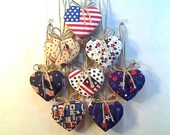 Americana Heart Ornaments - Patriotic July 4th Home Decor - Set of 8 - Reversible -- N0.1