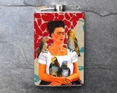 FF112 - FRIDA KAHLO Decorated 8 oz. Stainless Steel Flask