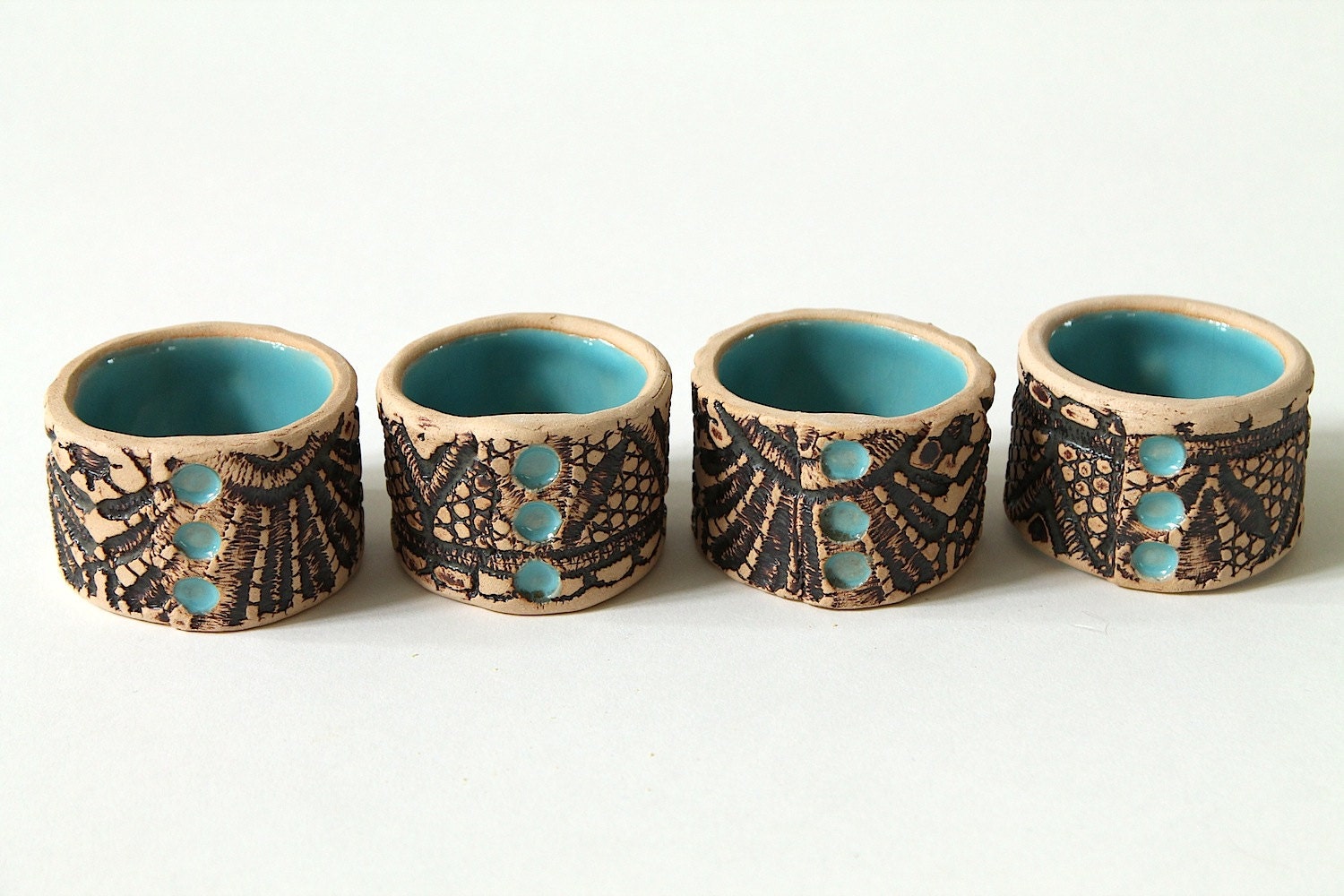 Handmade Moroccan Lace Napkin Rings Set of Four in Turquoise