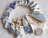 26 Sea Beach Pottery Pendants Top Drilled 2mm holes Supplies (1534)