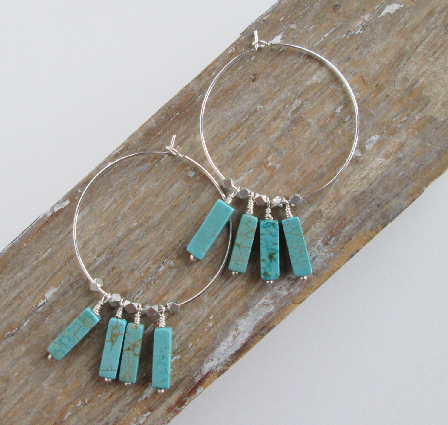 Native Dangle Hoops. Turquoise Earrings. Hoops. SIlver Hoops. Boho Earrings.