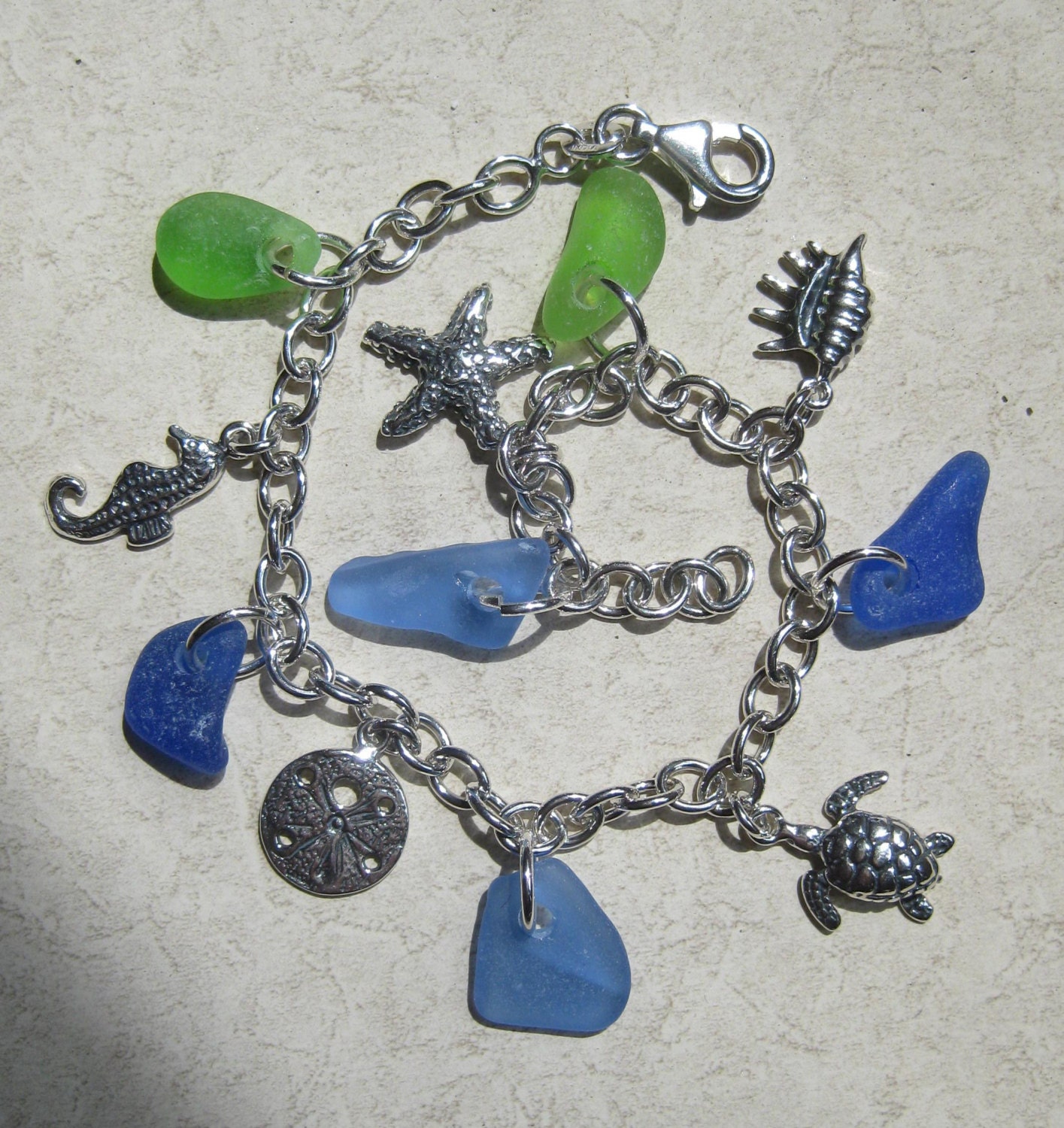 Sea Glass Bracelet -  Seaglass and Nautical Charms