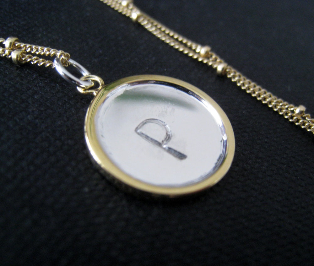 Initial necklace, personalized necklace, gold rim disc and satellite chain, monogram jewelry