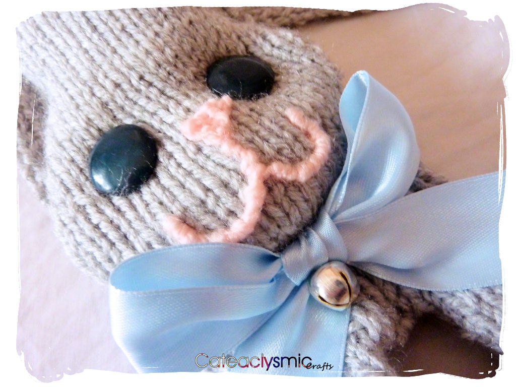 Grey Kitty Cat Scarf with Blue Bows