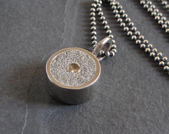 White bronze, concrete and gemstone pendant necklace with sterling silver chain