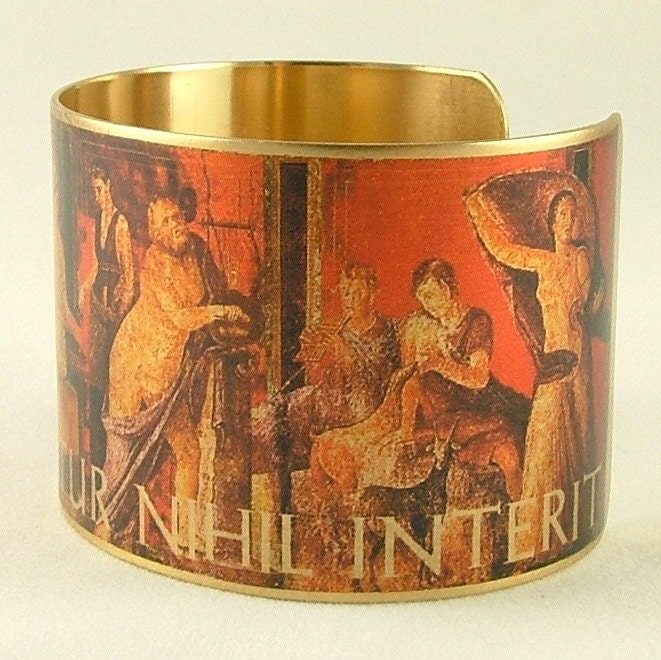 Ancient Roman Jewelry - Pompeii Herculaneum - Roman Poet Ovid - Latin Quote Brass Cuff Bracelet - Everything Changes