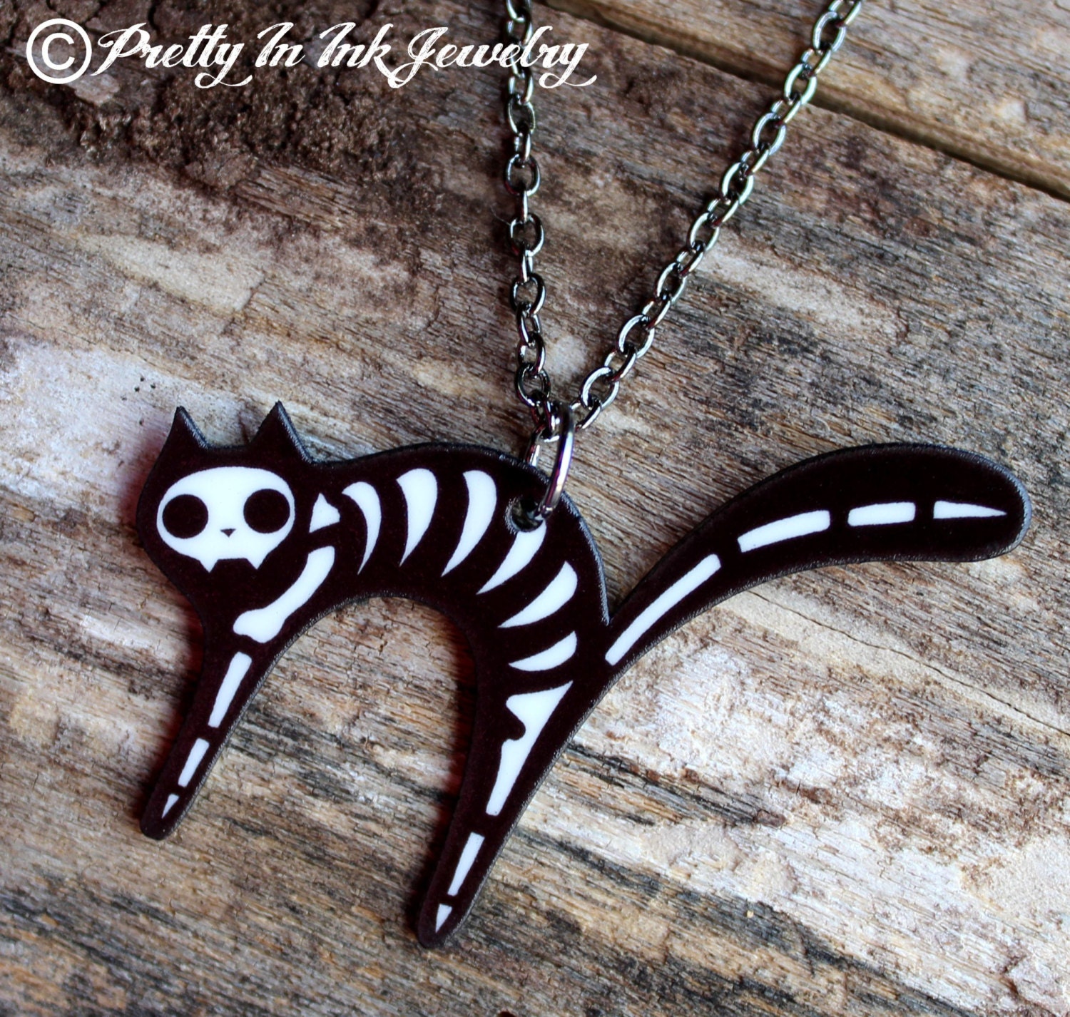 Dead Kitty Cat Skeleton Necklace