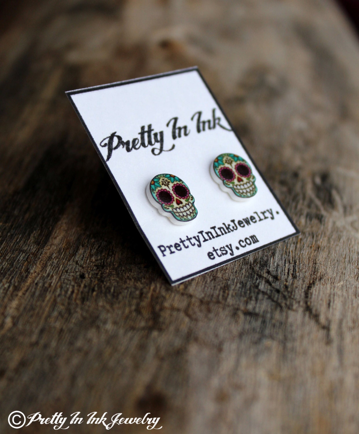 Sugar Skull and Daisies Post Earrings