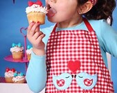 Girl's Appliqued Handmade Red Gingham Boutique Child's Chef Apron and Headband