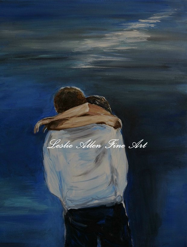 Couple Original Acrylic Painting Love Couple Slow Dancing Couple Kissing Loving Romantic Romance  "We Danced" Leslie Allen Fine Art