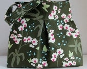 Orchid in Thyme Fabric Pleated Hobo Handbag / Purse - READY TO SHIP