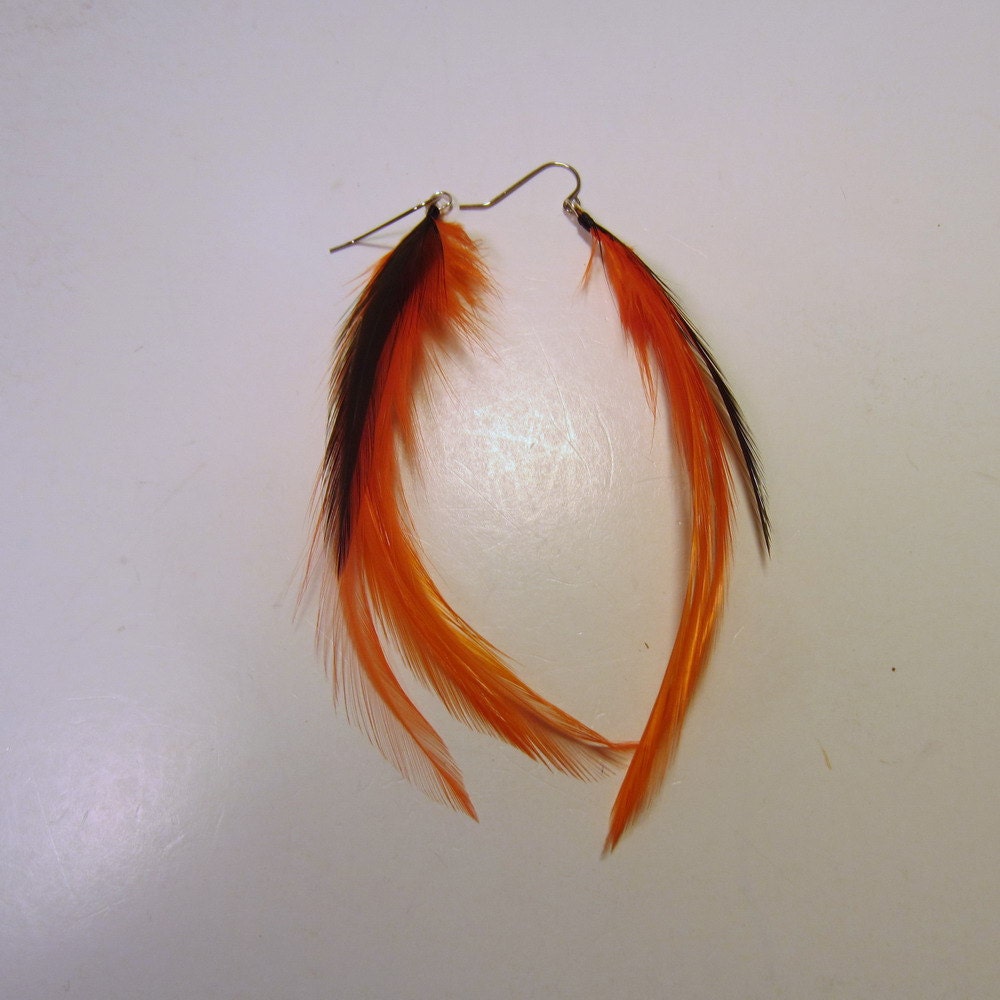 nectarine Feather Earrings orange with black