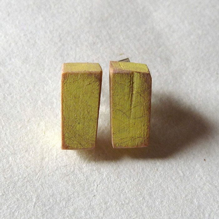 Teeny tiny wooden earrings in yellow