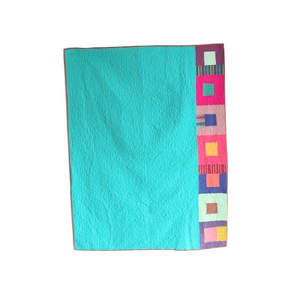 Modern Patchwork Quilt -  Turquoise Blue and Multicolor Striped Squares
