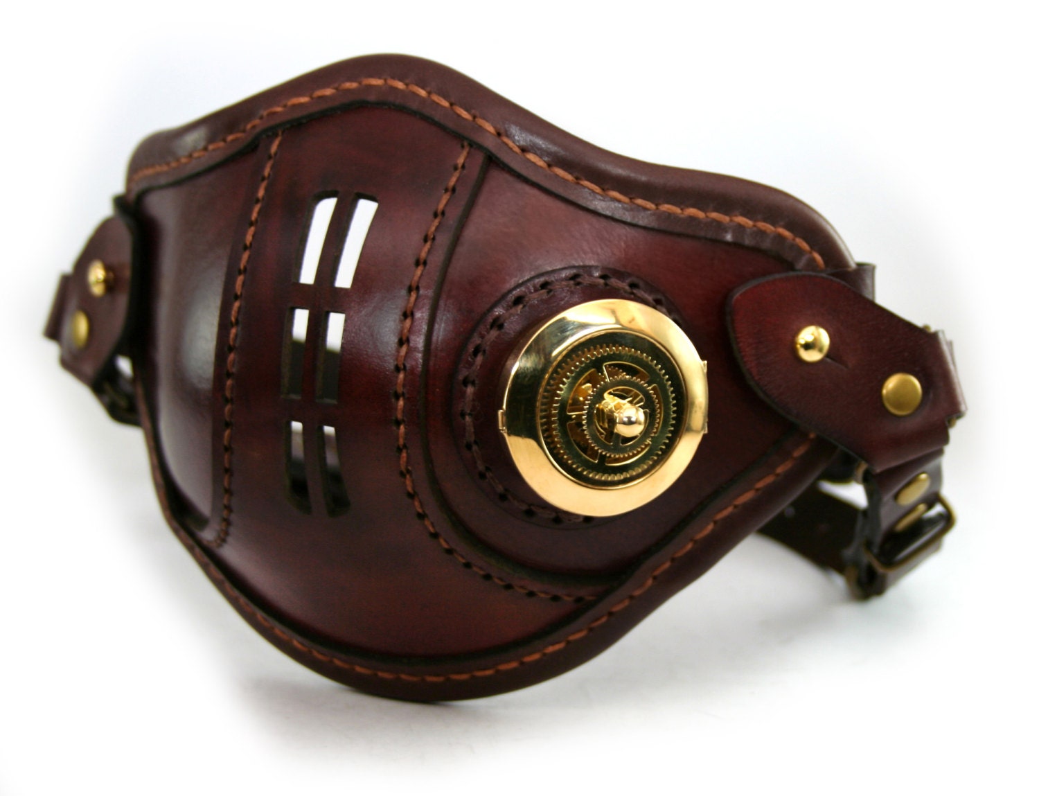 STEAMPUNK LEATHER Mask brown leather polished brass VNT Raider design