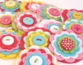 Fun and Bright Handmade Felt Flower Embellishments, Flower Applique, Felt Embellishment, Felt Bloom, Set of 12