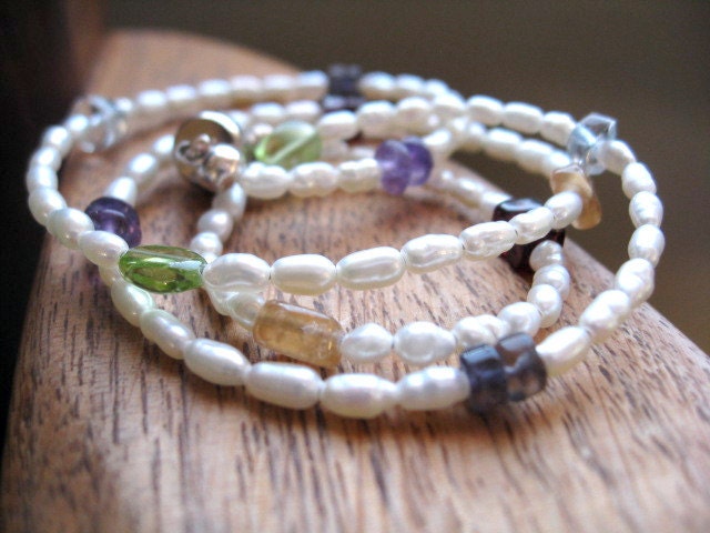 seed pearl necklace. rainbow gemstone necklace. splurge.