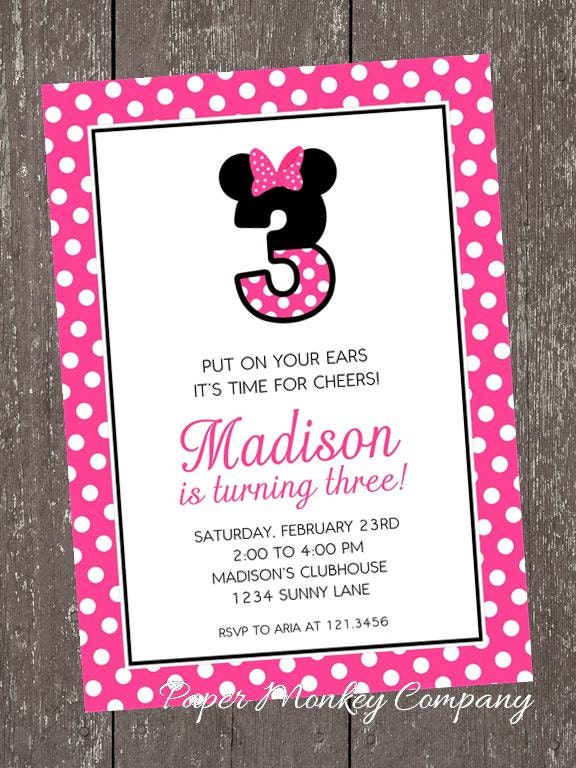Minnie Mouse Birthday Invitation - Any Age - 1.00 each with envelope Il_570xn