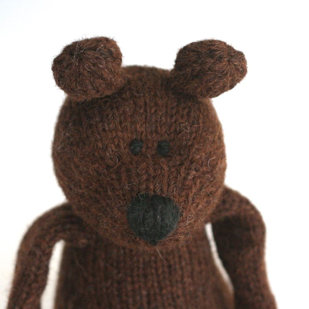 Chocolate Bear -  Natural Wool and Alpaca Hand Knit Large - Toy Teddy Bear, 16" tall