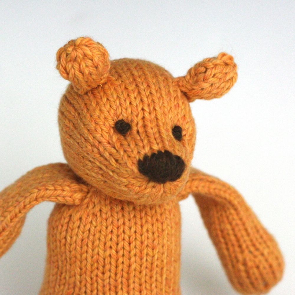 Honey Bear - Hand Knit Organic Cotton Eco Friendly Stuffed Animal - Toy Teddy, 10" tall