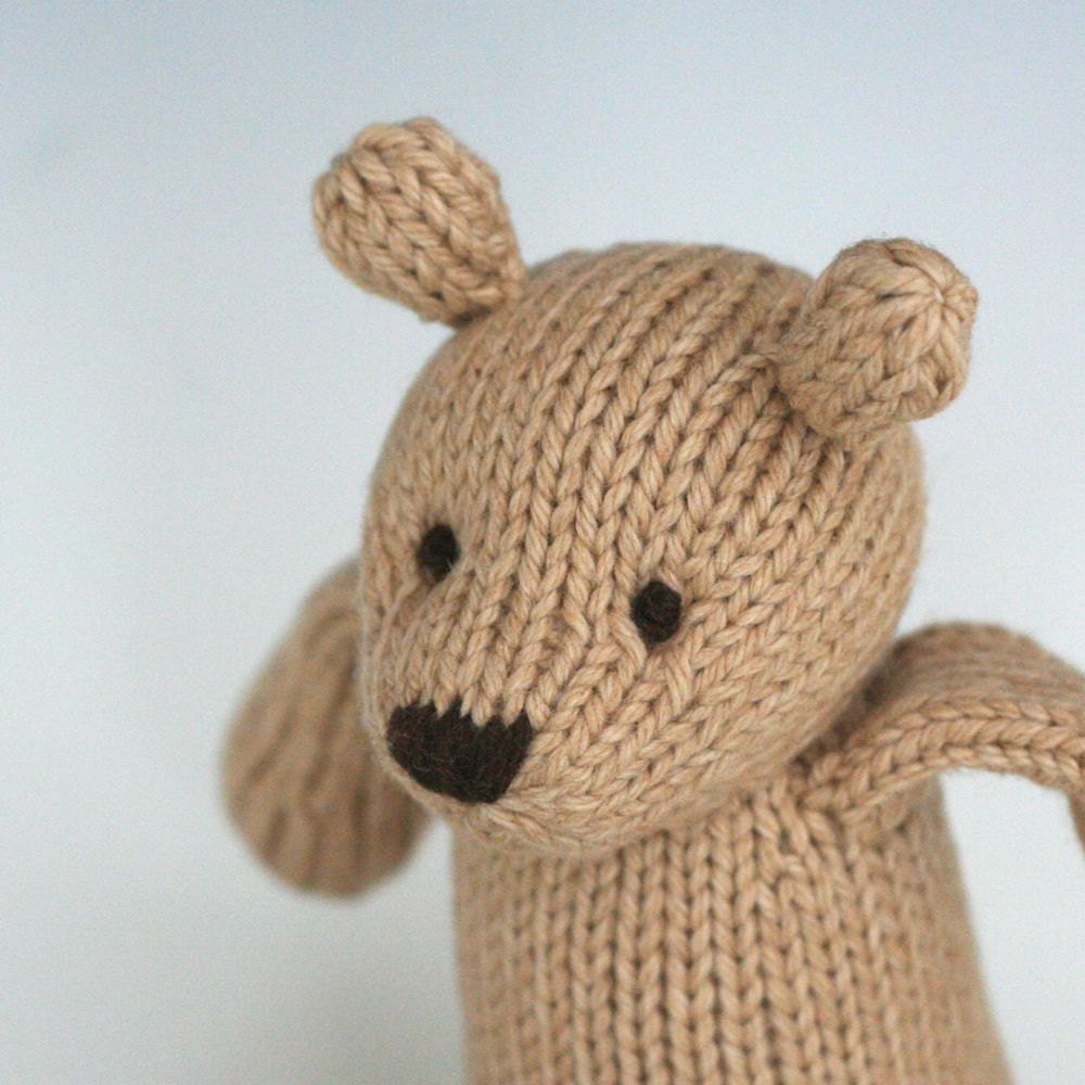 Chocolate Malt Bear - Hand Knit Organic Cotton Eco Friendly Stuffed Animal - Toy Teddy, 10" tall