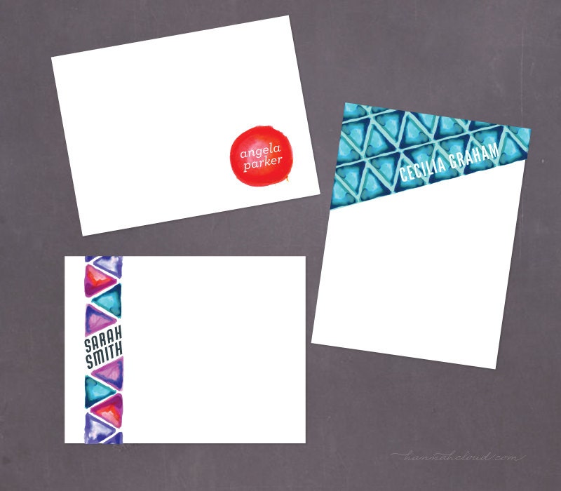 Geometric Abstract Watercolor Personalized Stationery, 25 cards on Bamboo Stock, Choose your design