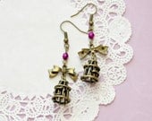 Handmade earrings, sweet lolita, bows, birdcage, kawaii