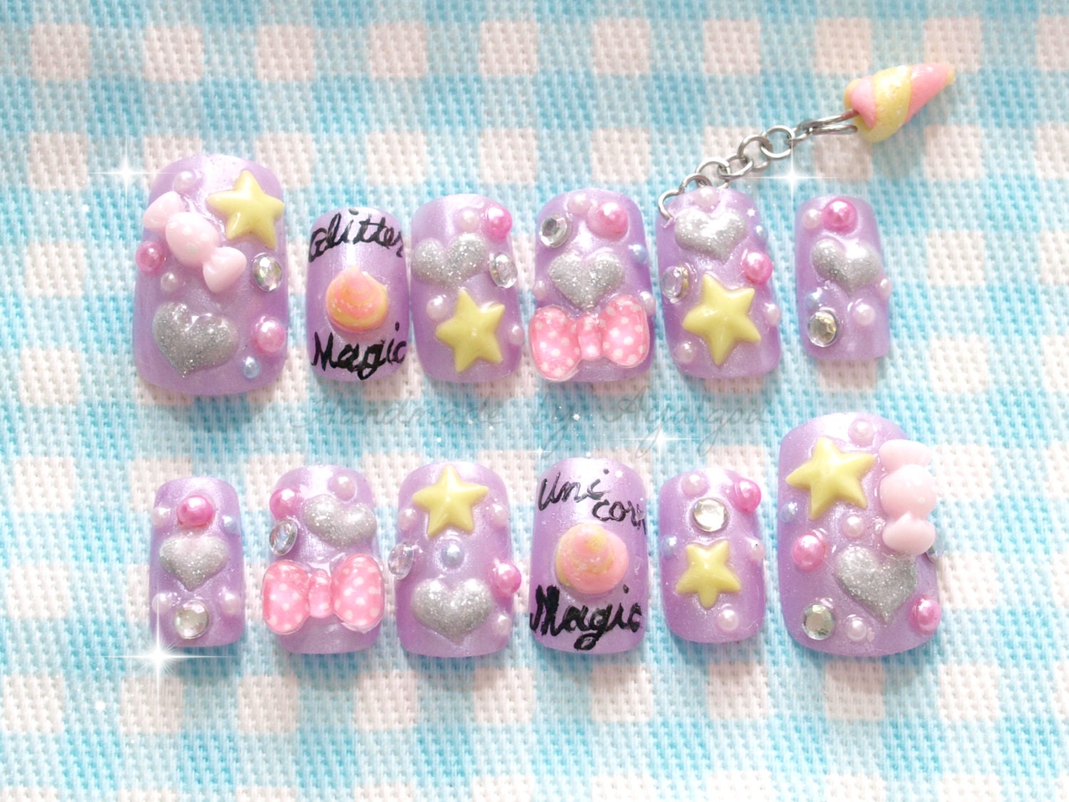 3D nails, kawaii nails, pastel, lilac, unicorn, fantasy, fairy kei, magical girl, sweet lolita nails