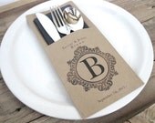 Wedding Dinner Decor - 50 silverware pockets -  monogrammed and personalized - wedding rehearsal dinner,  family reunion, barbecue