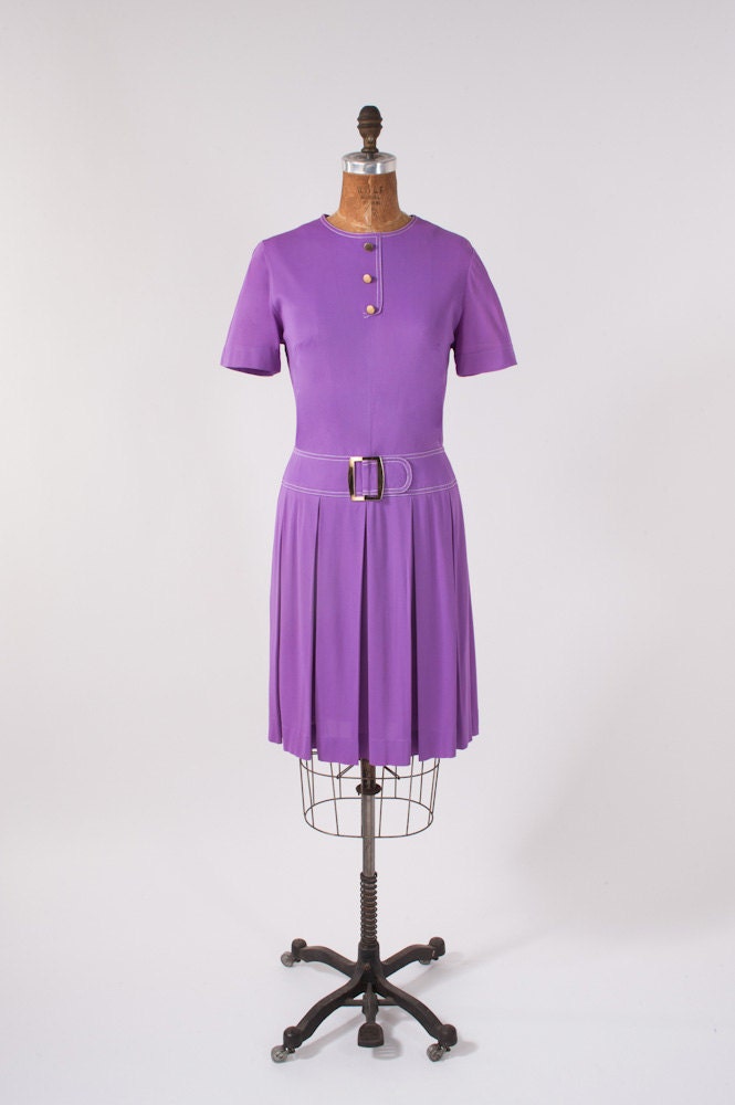 Vintage 1960's Mod Purple Dress Jersey Brass Buckle Carnaby Street