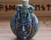 HORNED DEVIL Old World Magick Raku Style Ceramic Potion Bottle - Individuation, Power, Creativity, Shadow Works, Protection, Dark Arts