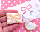 GIRLIE rubber stamps. hand carved rubber stamp - hand carved stamp - love heart/ribbon/pearls - set of 3